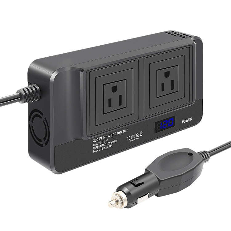 DC12V 200W AC110V Car Smart Multi-functional Digital Display Inverter, US Plug, US Plug