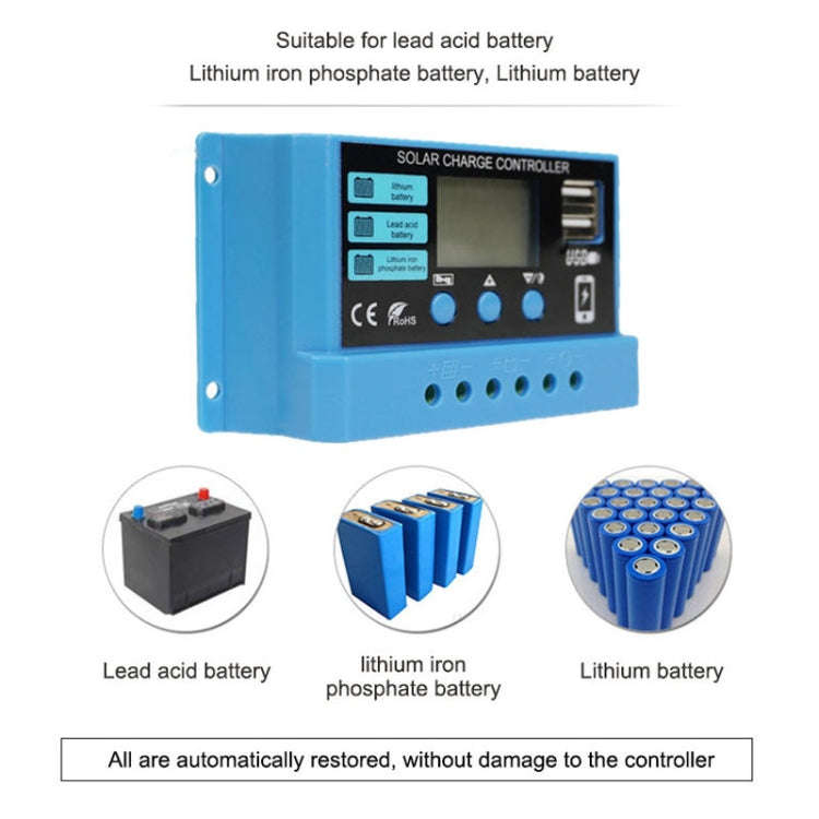 10A Solar Charge Controller 12V / 24V Lithium Lead-Acid Battery Charge Discharge PV Controller, 10A