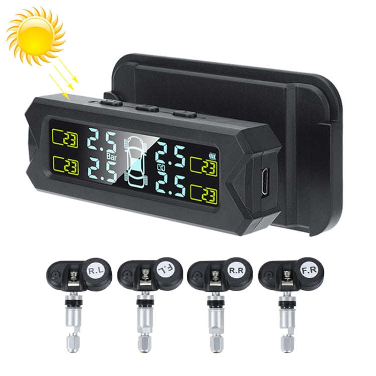 Car High Precision Solar Charging Tire Pressure Monitoring System TPMS, Built-in Beep Sensor, Bui...