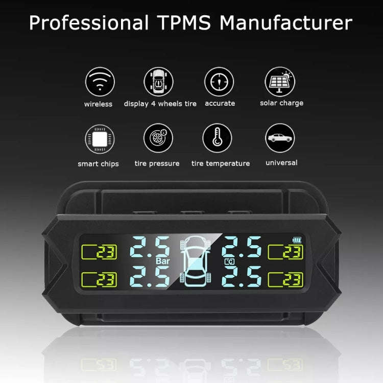 Car High Precision Solar Charging Tire Pressure Monitoring System TPMS, External Beep Sensor, Ext...