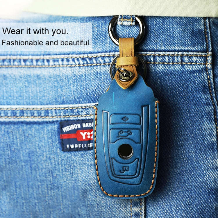 For BMW Old Style Car Cowhide Leather Key Protective Cover Key Case, Two Keys Version, For BMW Ol...