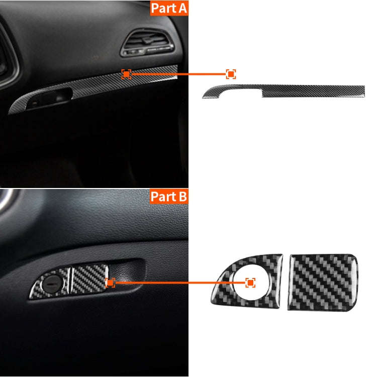 Carbon Fiber Car Co-pilot Storage Box Set Decorative Sticker for Dodge Challenger 2015 to Now, Le...
