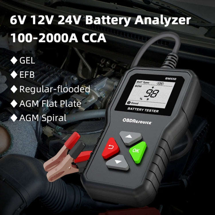 BM550 6V / 12V / 24V 3 in 1 Battery Tester Analyzer Battery Life Detector, BM550