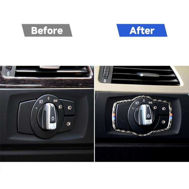 Three Color Carbon Fiber Car Headlight Switch Decorative Sticker for BMW E90 / E92 / E93 2005-201...
