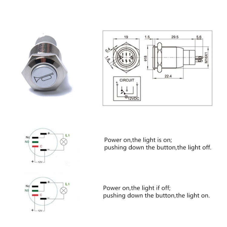 Momentary Reset Switch Push Button 16mm 12V for Car Motorcycle Horn Speaker, Horn Speaker