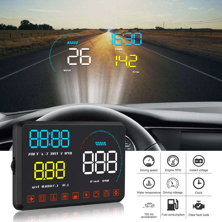 A9 5.5 inch Universal Car OBD2 HUD Vehicle-mounted Head Up Display, A9(Blue), A9(Yellow)