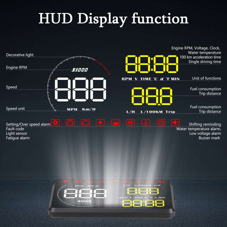 A9 5.5 inch Universal Car OBD2 HUD Vehicle-mounted Head Up Display, A9(Blue), A9(Yellow)