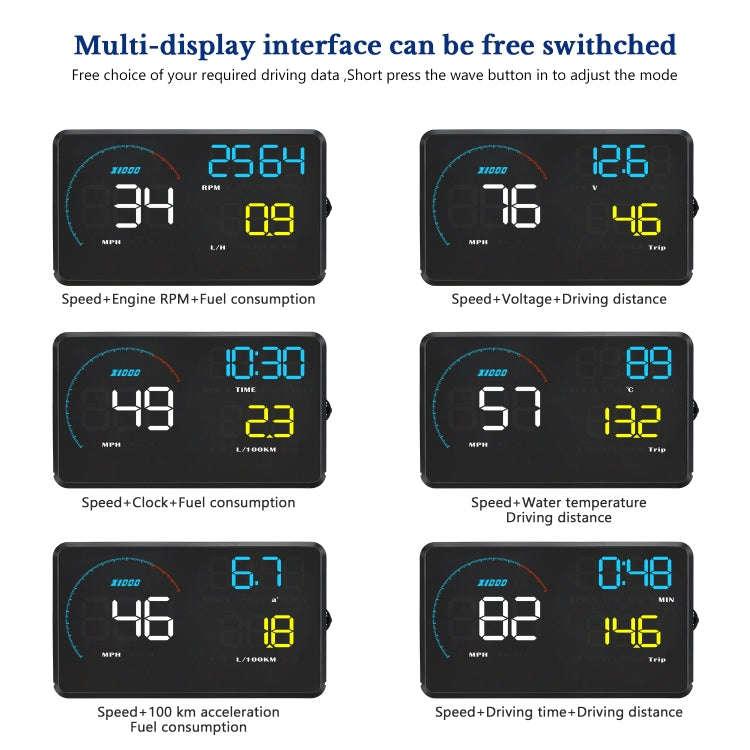 A9 5.5 inch Universal Car OBD2 HUD Vehicle-mounted Head Up Display, A9(Blue), A9(Yellow)