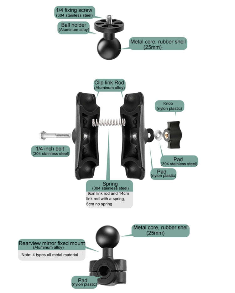 M10 9cm Connecting Rod Fixed Motorcycle Mount Holder with Tripod Adapter & Screw for GoPro, Insta...