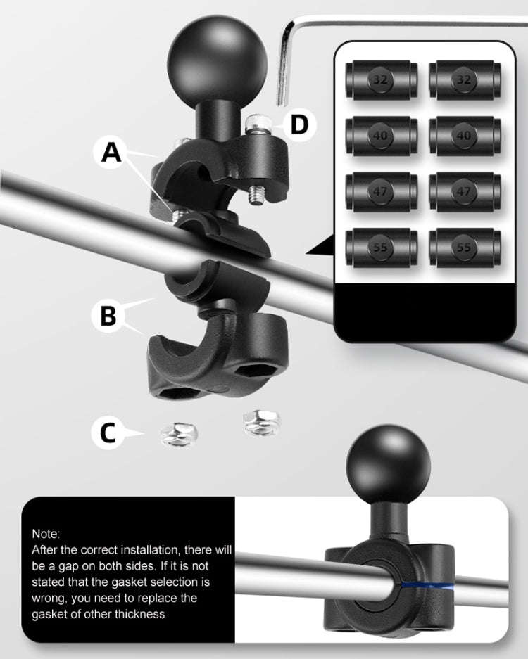 25mm Ball Head Motorcycle Rearview Mirror Fixed Mount Holder with 4 Styles Gaskets for GoPro, Ins...