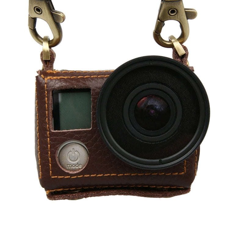 For GoPro HERO4 Litchi Texture Genuine Leather Protective Case with Sling, Litchi Texture (Brown)