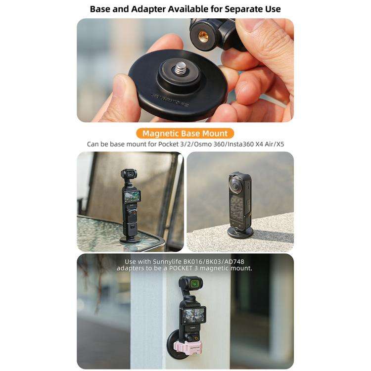 For Insta360 GO Ultra Sunnylife Quick-Release Magnetic Base Mount 1/4 180 Tilt Adjustable Tableto...