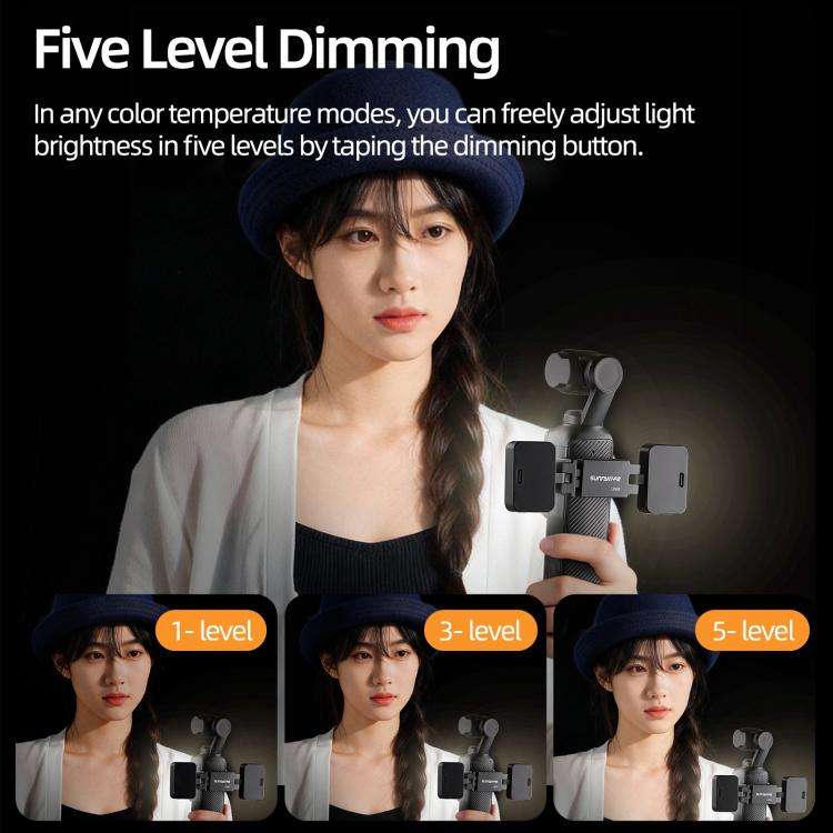 For DJI Osmo Pocket 3 Sunnylife Adjustable LED Video Light Quick-Release Fill Light Tri-Color Dim...
