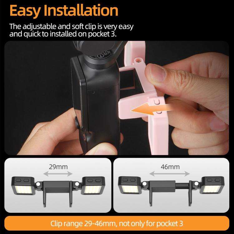 For DJI Osmo Pocket 3 Sunnylife Adjustable LED Video Light Quick-Release Fill Light Tri-Color Dim...