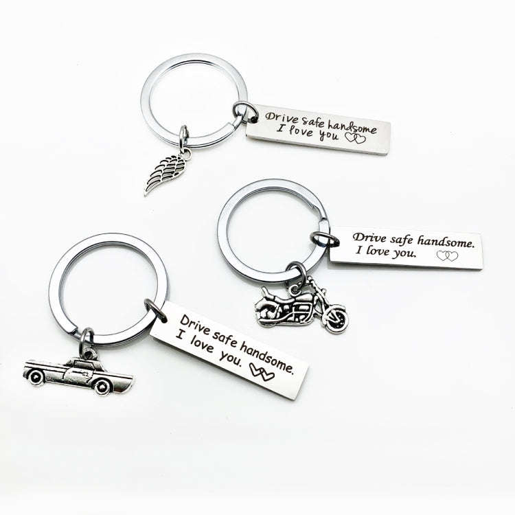 Creative Drive Safe Handsome Words Stainless Steel Keychain Key Rings, Wing Shape, Motorcycle Sha...