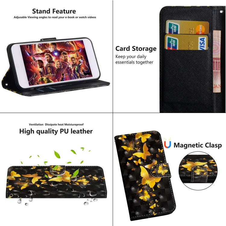 3D Painting Pattern Horizontal Flip TPU + PU Leather Case with Holder & Card Slots & Wallet, For ...