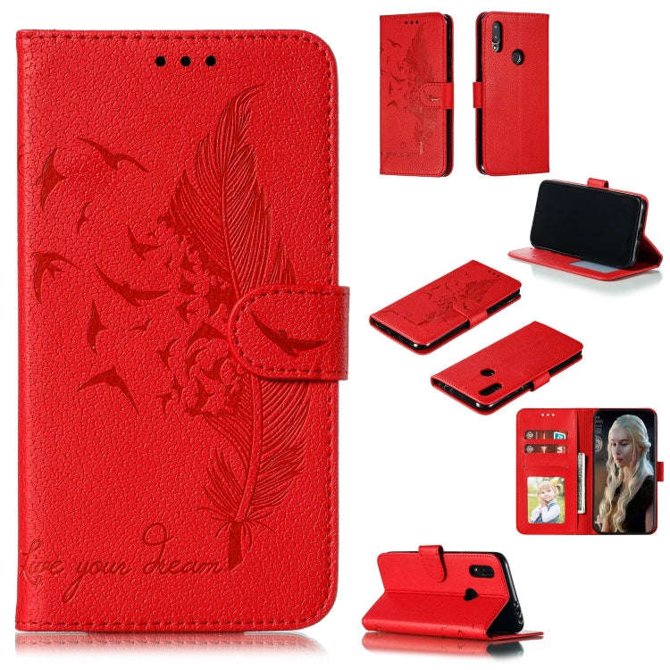 Feather Pattern Litchi Texture Horizontal Flip Leather Case with Wallet & Holder & Card Slots, Fo...