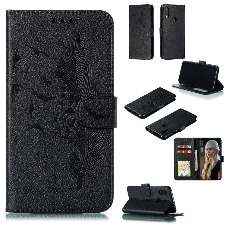 Feather Pattern Litchi Texture Horizontal Flip Leather Case with Wallet & Holder & Card Slots, Fo...