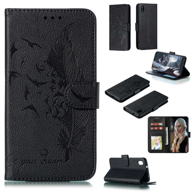 Feather Pattern Litchi Texture Horizontal Flip Leather Case with Wallet & Holder & Card Slots, Fo...