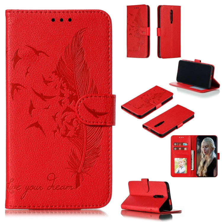 Feather Pattern Litchi Texture Horizontal Flip Leather Case with Wallet & Holder & Card Slots, Fo...