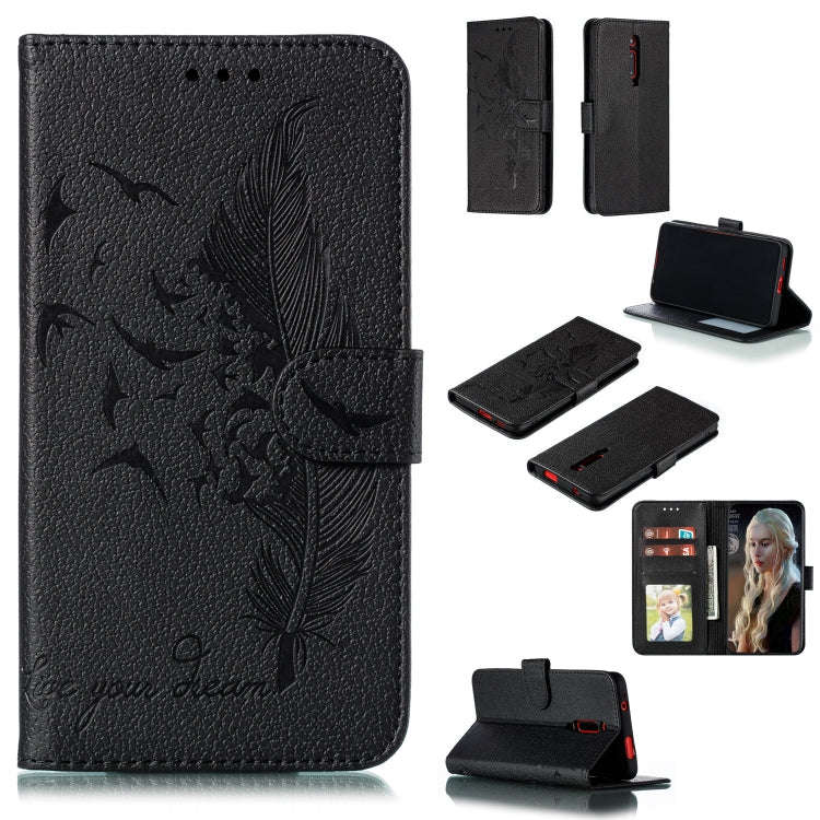 Feather Pattern Litchi Texture Horizontal Flip Leather Case with Wallet & Holder & Card Slots, Fo...
