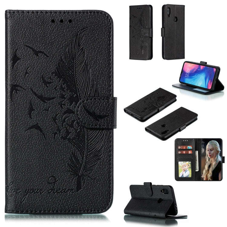 Feather Pattern Litchi Texture Horizontal Flip Leather Case with Wallet & Holder & Card Slots, Fo...