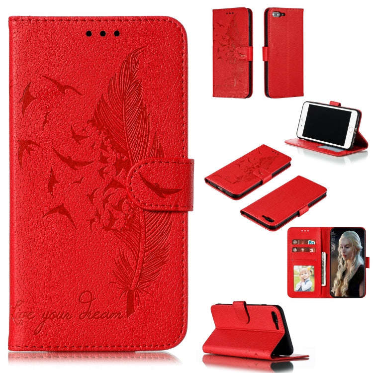Feather Pattern Litchi Texture Horizontal Flip Leather Case with Wallet & Holder & Card Slots, Fo...