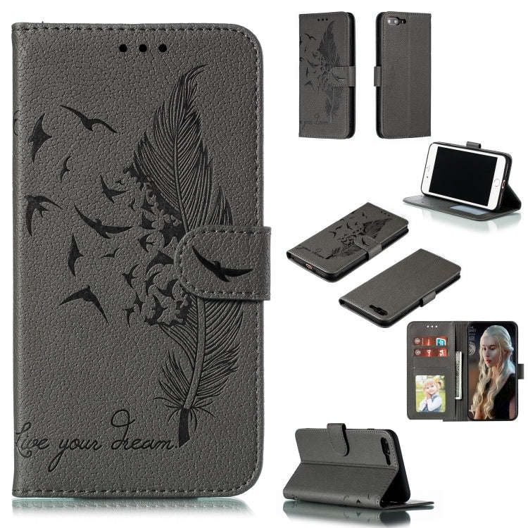 Feather Pattern Litchi Texture Horizontal Flip Leather Case with Wallet & Holder & Card Slots, Fo...