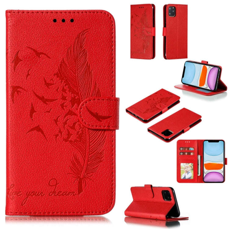 Feather Pattern Litchi Texture Horizontal Flip Leather Case with Wallet & Holder & Card Slots, Fo...