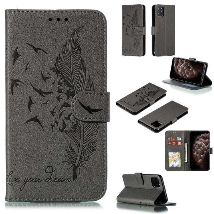 Feather Pattern Litchi Texture Horizontal Flip Leather Case with Wallet & Holder & Card Slots, Fo...