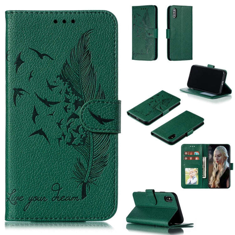 Feather Pattern Litchi Texture Horizontal Flip Leather Case with Wallet & Holder & Card Slots, Fo...