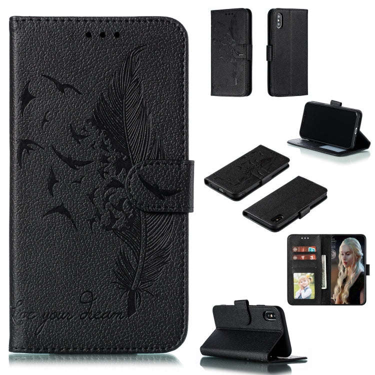 Feather Pattern Litchi Texture Horizontal Flip Leather Case with Wallet & Holder & Card Slots, Fo...