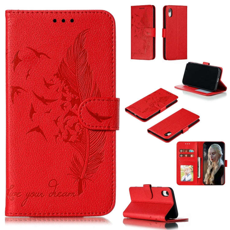 Feather Pattern Litchi Texture Horizontal Flip Leather Case with Wallet & Holder & Card Slots, Fo...