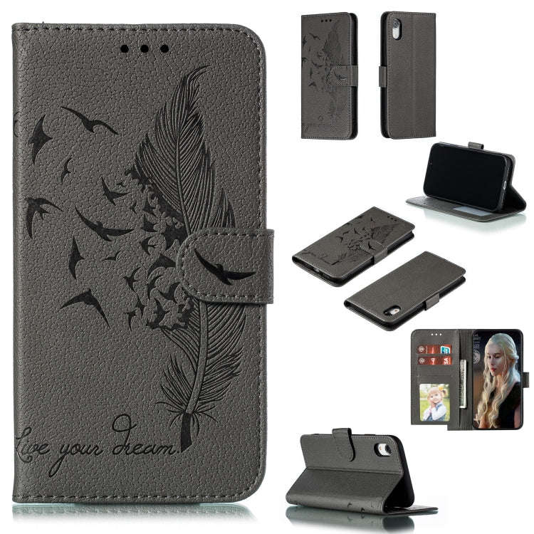 Feather Pattern Litchi Texture Horizontal Flip Leather Case with Wallet & Holder & Card Slots, Fo...
