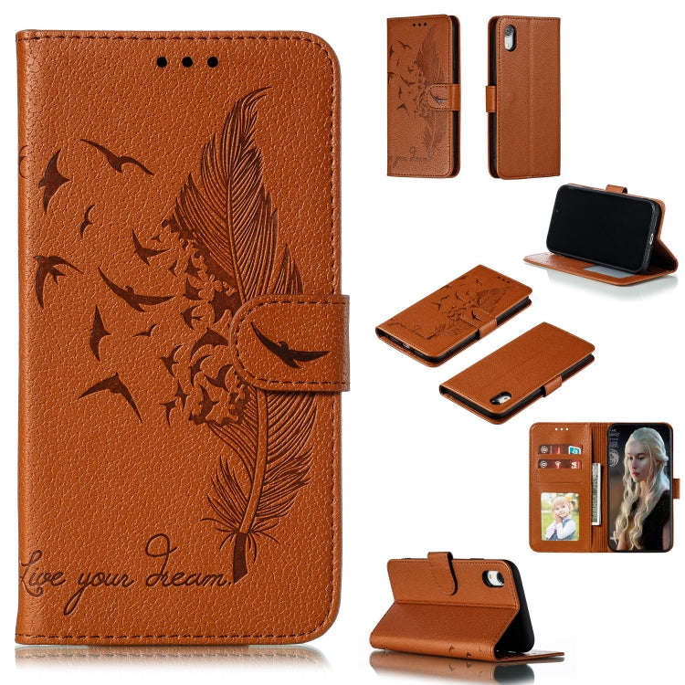 Feather Pattern Litchi Texture Horizontal Flip Leather Case with Wallet & Holder & Card Slots, Fo...