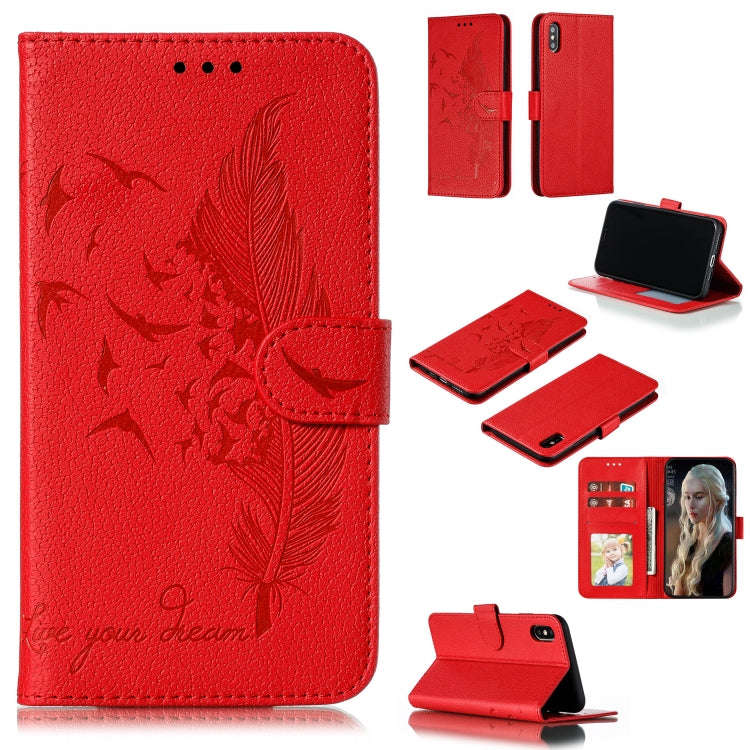 Feather Pattern Litchi Texture Horizontal Flip Leather Case with Wallet & Holder & Card Slots, Fo...