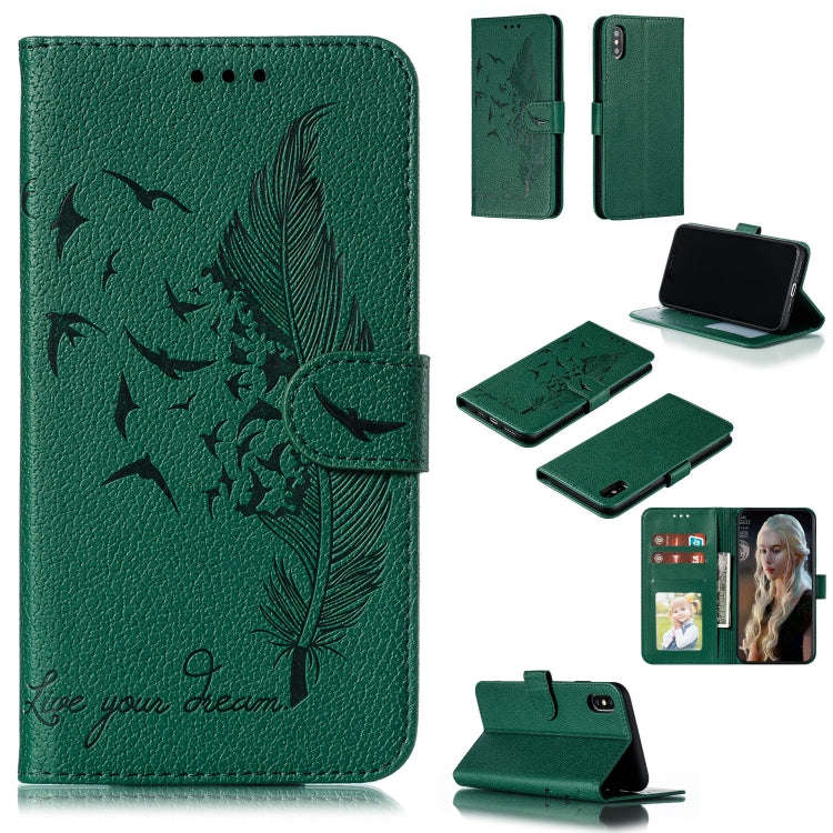 Feather Pattern Litchi Texture Horizontal Flip Leather Case with Wallet & Holder & Card Slots, Fo...