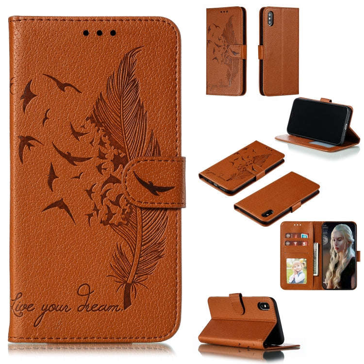 Feather Pattern Litchi Texture Horizontal Flip Leather Case with Wallet & Holder & Card Slots, Fo...