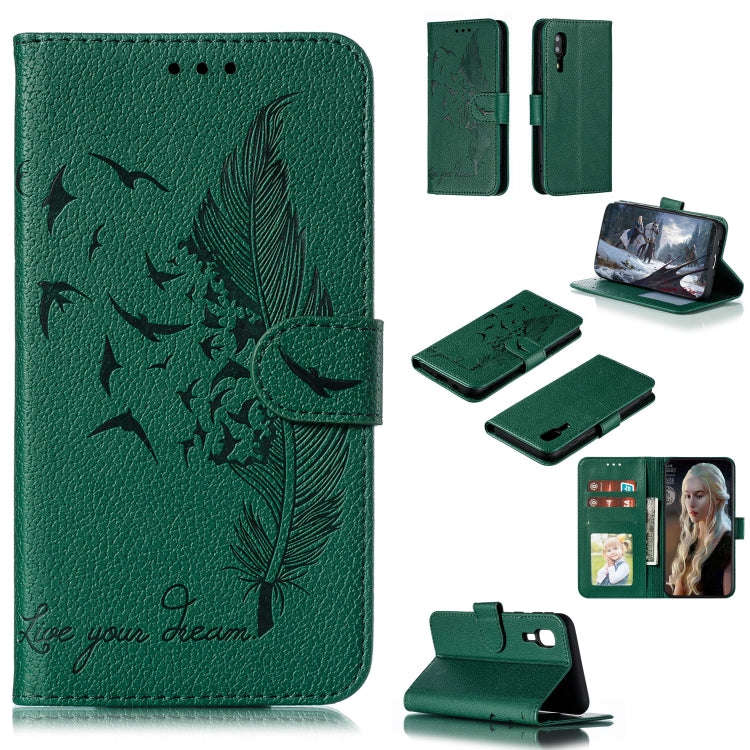 Feather Pattern Litchi Texture Horizontal Flip Leather Case with Wallet & Holder & Card Slots, Fo...