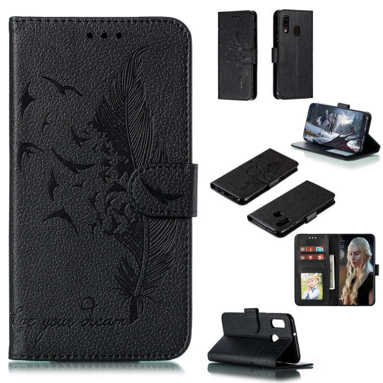 Feather Pattern Litchi Texture Horizontal Flip Leather Case with Wallet & Holder & Card Slots, Fo...