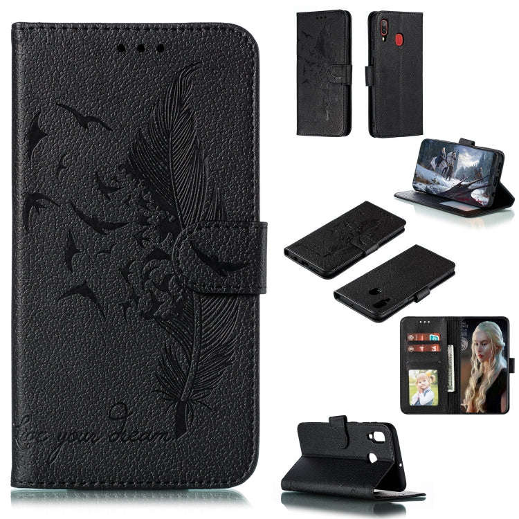 Feather Pattern Litchi Texture Horizontal Flip Leather Case with Wallet & Holder & Card Slots, Fo...
