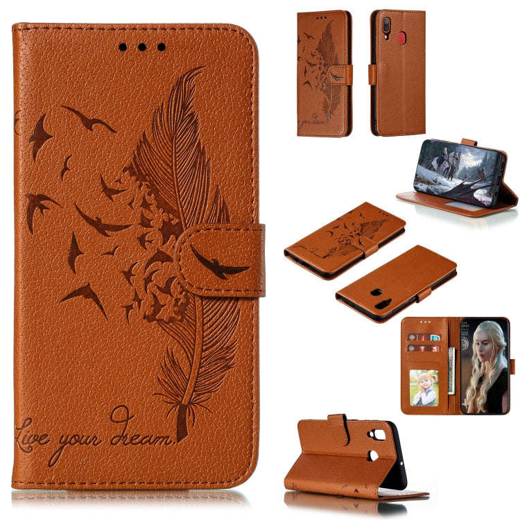 Feather Pattern Litchi Texture Horizontal Flip Leather Case with Wallet & Holder & Card Slots, Fo...
