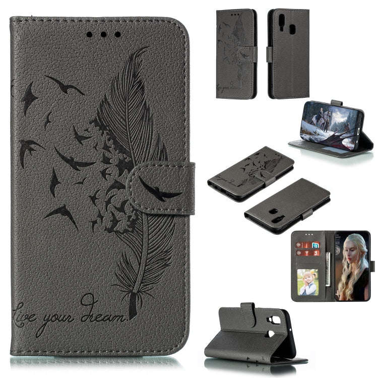Feather Pattern Litchi Texture Horizontal Flip Leather Case with Wallet & Holder & Card Slots, Fo...