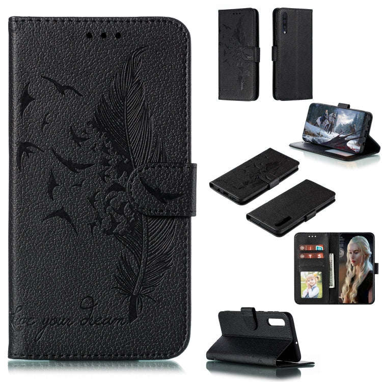 Feather Pattern Litchi Texture Horizontal Flip Leather Case with Wallet & Holder & Card Slots, Fo...
