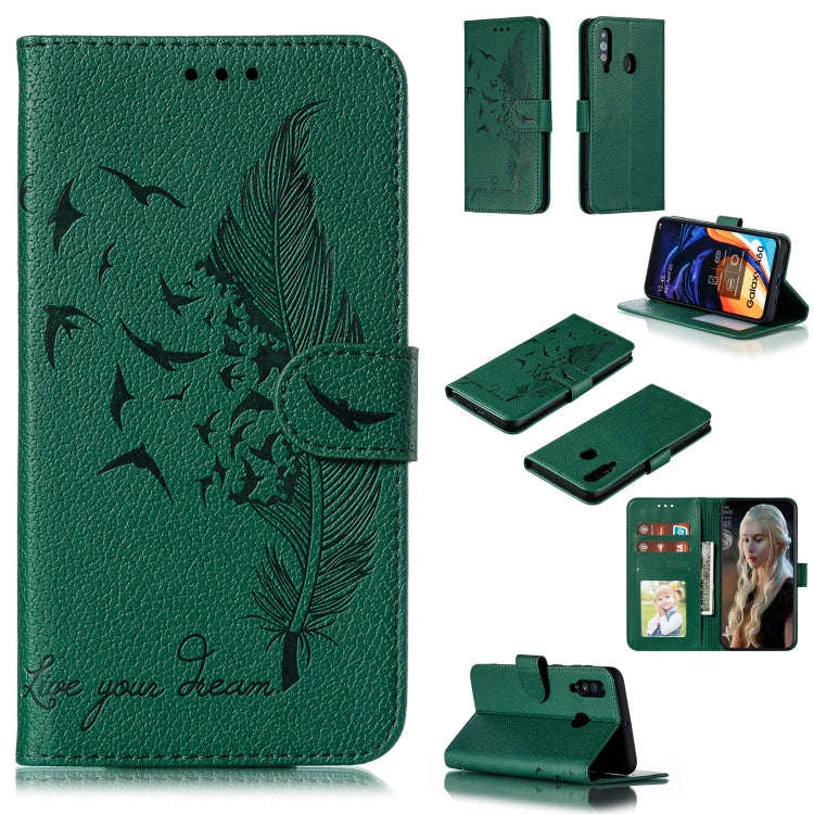 Feather Pattern Litchi Texture Horizontal Flip Leather Case with Wallet & Holder & Card Slots, Fo...