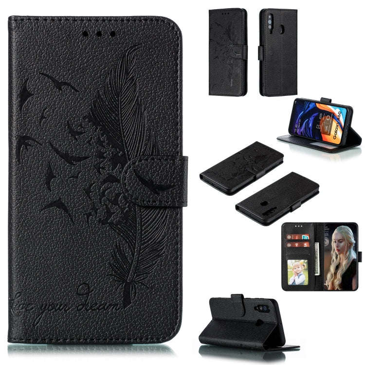 Feather Pattern Litchi Texture Horizontal Flip Leather Case with Wallet & Holder & Card Slots, Fo...