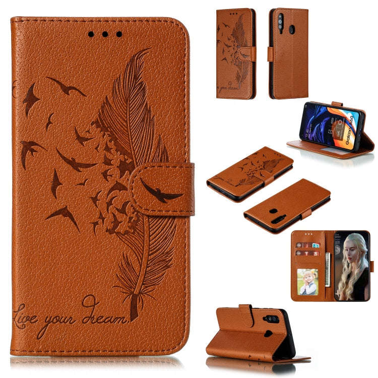 Feather Pattern Litchi Texture Horizontal Flip Leather Case with Wallet & Holder & Card Slots, Fo...