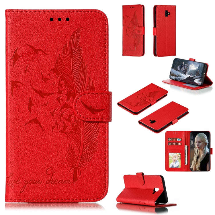 Feather Pattern Litchi Texture Horizontal Flip Leather Case with Wallet & Holder & Card Slots, Fo...