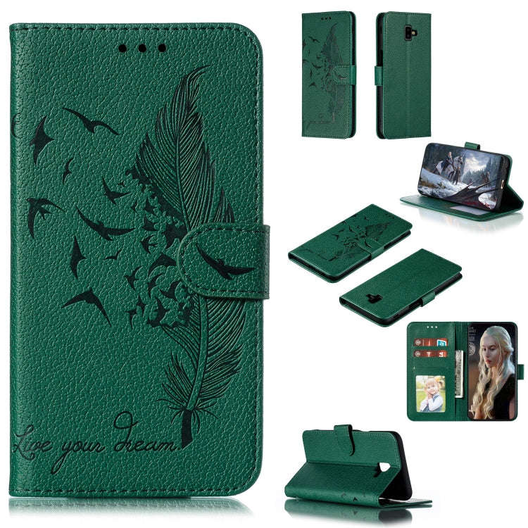 Feather Pattern Litchi Texture Horizontal Flip Leather Case with Wallet & Holder & Card Slots, Fo...
