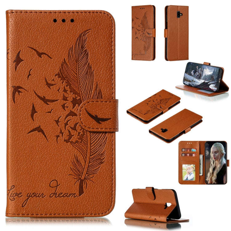 Feather Pattern Litchi Texture Horizontal Flip Leather Case with Wallet & Holder & Card Slots, Fo...